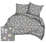 pościel bawełna lux 200x220 + 2x70x80 zamek B 545-1 zajęczaki popiel