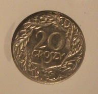 20 GR GROSZY 1923 GCN I -/ I - PIĘKNY STAN, DESTRUKT - SKRĘTKA, RZADKOŚĆ