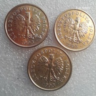 5 groszy 1993, BARDZO DOBRY STAN, aż trzy monety.