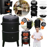 GRILL WĘGLOWY OGRODOWY 3W1 GRILL PALENISKO WĘDZARNIA Z POKRYWĄ TERMOMETREM