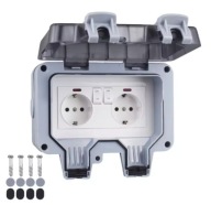 Gniazdo Podwójne EU 16A IP66 z USB i Wyłącznikiem Ściennym