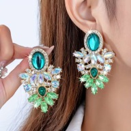 KOLCZYKI piękne modne szkło kryształ orientalne plater ZIELONE SZKŁO