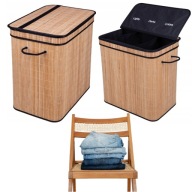 KOSZ NA PRANIE WOLNOSTOJĄCY TRZYKOMOROWY BAMBUSOWY NATURALNY 150L SKŁADANY