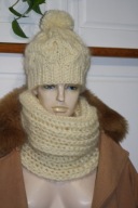 KOMPLET CZAPKA golf L RĘKODZIEŁO MOHER ecru