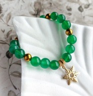 Bransoletka z zielonych kamieni, płatek śniegu, onyks, na święta