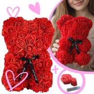 Różany miś Dekoracja z róż plusz z kwiatów Prezent Walentynki 25cm ZESTAW