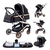 WÓZEK DZIECIĘCY YAZOCO 3W1 H739 GOLDBLACK + AKCESORIA + FOTELIK DO AUTA