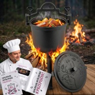 KOCIOŁEK ŻELIWNY 8l GARNEK MYŚLIWSKI pieczonka na ognisko grill + PRZEPISY