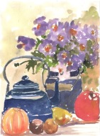 = Obraz =martwa natura=akwarela=owoce=