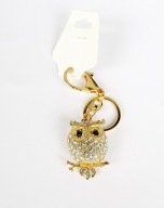 Brelok do torebki kluczy zawieszka metalowy sowa mała złota cyrkonie