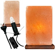 Prostokątna lampa solna himalajska na drewnianej podstawce