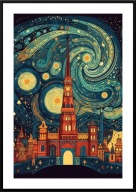 A2 PLAKAT OBRAZ GWIAŹDZISTA NOC W STYLU VINCENT VAN GOGH NOC GWIAZDY MIASTO
