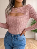 ELEGANCKI DAMSKI SWETER CIEPLY JESIENNY ZIMOWY DŁUGI RĘKAW DEKOLT