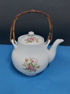 Piękny porcelanowy dzbanek Imbryk kwiaty ratan