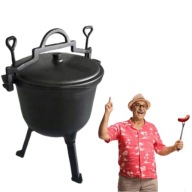KOCIOŁEK ŻELIWNY NA OGNISKO STOJĄCY GRILL MYŚLIWSKI STOJAK TRÓJNÓG 8L