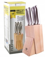 ZESTAW NOŻY KUCHENNYCH KOMPLET W BLOKU 5SZT OSTRE NOŻE DREWNIANE + STOJAK