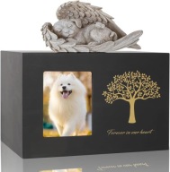 Czarna Urna dla Psa z Aniołem i Ramką