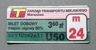Bilet Dobowy Miejski Ulgowy U 50 ZTM W-wa 2008r (kasowany).