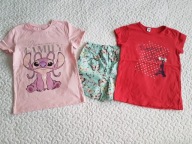 Pepco 2 bluzki czerwona i różowa spodenki niebieskie w motylki roz 128-134