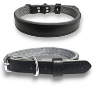 OBROŻA SKÓRZANA PRZESZYTA Z FILCEM KLAMRA METALOWA DUŻY PIES L