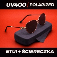 Damskie Okulary Przeciwsłoneczne Pilotki Polaryzacyjne UV400 Złote + Etui