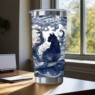 KUBEK TERMICZNY Z UCHWYTEM TERMOS KAWA 600 ML kot duży niebieski