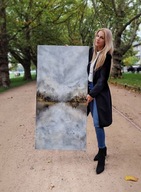 Obraz abstrakcyjny akryl 140×70 cm Ostatni horyzont unikat licytacja WOŚP