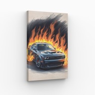 Obraz na płótnie 40x70 Dodge Challenger Hellcat w ogniu |Pomysł na Prezent