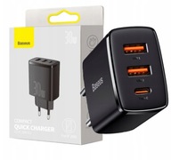 Ładowarka sieciowa Baseus 2 x USB-A + 1 x USB-C QC 30W Czarna