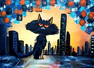 KOT miasto obraz malowany ręcznie 35x25 /75 Patryk Mit