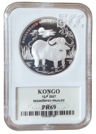 10 FRANC 2007 KONGO BAWÓŁ AFRYKAŃSKI POSREBRZANA PROOF GCN PR69 L