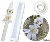 ŚWIECA KOMUNIJNA CHRZEST IMIĘ DATA PUDEŁKO GROMNICA RĘCZNIE ZDOBIONA