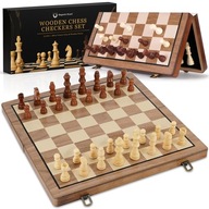 SZACHY DREWNIANE 39X39 MAGNETYCZNE PREMIUM 2W1 Z ETUI DUŻY ZESTAW