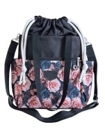 Torebka HABILE design bag DUŻO KIESZONEK worek czarny-róże