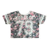 Koszulka damska t-shirt crop top z krótkim rękawem kwiaty XS New Yorker