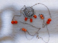 Srebrny naszyjnik z naturalnym pomarańczowym koralem 925 pr