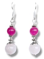 KRJ11 Urocze kobiece kolczyki KWARC RÓŻOWY JADEIT FUKSJA