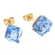 62723 Kolczyki18K pozłacane 11 MM SAPPHIRE LIGHT CUBE CRYSTAL Swarovski