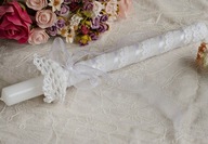 Świeca do chrztu lub komunii biała koronka, świeca dekorowana ręcznie