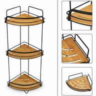 REGAŁ ŁAZIENKOWY PÓŁKA NAROŻNA BAMBUSOWA STALOWA CZARNA 3 POZIOMY