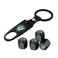 Nakrętki metalowe na wentyle czapki 4x plus breloczek brelok SKODA