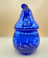 BOMBONIERA z kryształu SZLIFOWANA piękna NIEBIESKA