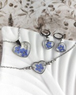 Komplet biżuterii serca z niezapominajkami, prezent na walentynki