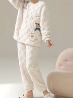 piżama damska miś ecru anime modna puchata ciepła termo miła biała zima