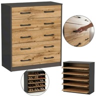 SZAFKA NA BUTY WĄSKA DUŻA 5 PÓŁEK GRAFIT DĄB WOTAN REGAŁ PRZEDPOKÓJ LOFT