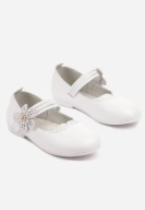 Białe Balerinki ze Skórzaną Wkładką i Ozdobnym Kwiatkiem na Rzepie R 36