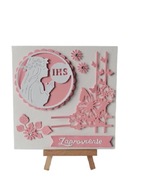 ZAPROSZENIA KOMUNIA DZIEWCZYNKA Z HOSTIĄ K4 RÓŻ - BIEL