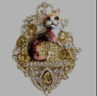 Broszka w stylu pałacowym,kot cyrkonie,kryształki