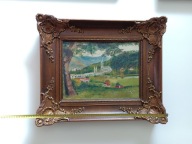 Piękny obraz olejny sygnowany z XIX w. Bazylika w Lourdes we Francji - 61cm
