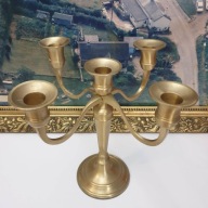 Lichtarz pięcioramienny mosiężny, klasyczny świecznik stojący, dekoracyjny